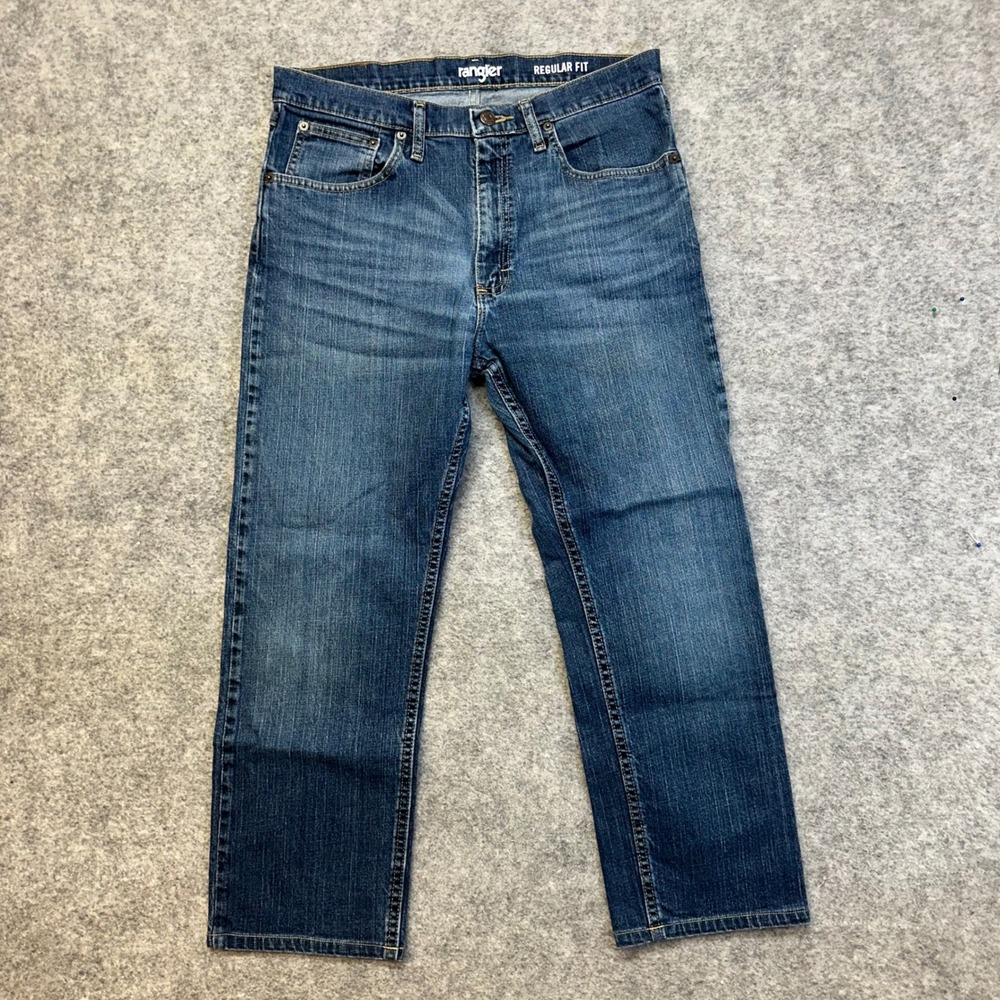 Wrangler Regular Fit Jeans Mens 33x32 Blue Excellent Stretch Straight Denim